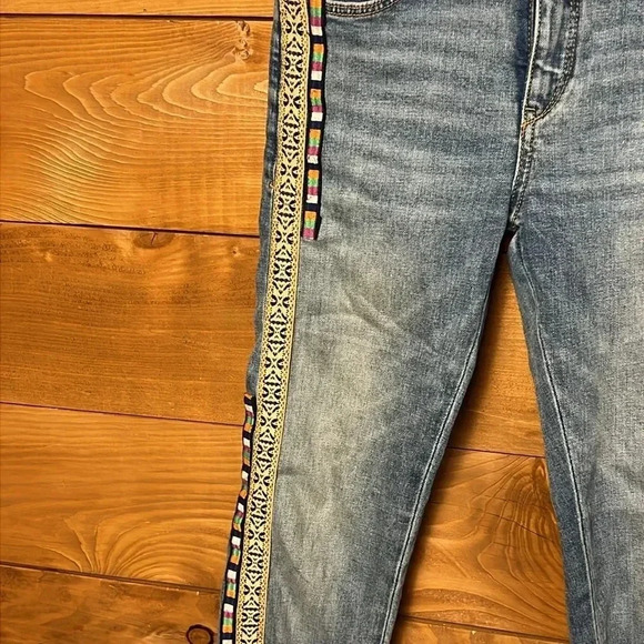 Anthropologie Pilcro Womens Jeans slim boyfriend embroidered sides stripe 26 Y2K - Picture 2 of 12